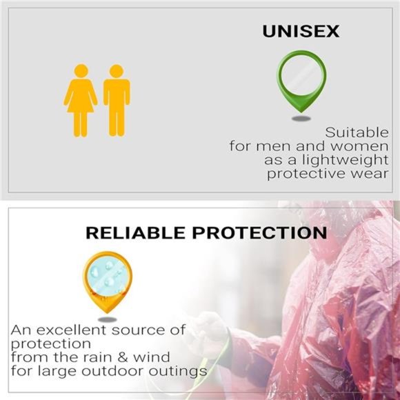 Red Emergency Storm Poncho. One size fits all. Disposable Polyethylene Rain Ponc - Picture 5 of 7